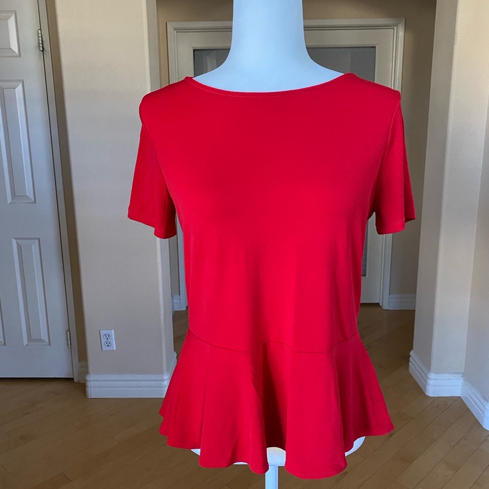 Express Red Short Sleeve Peplum Top
